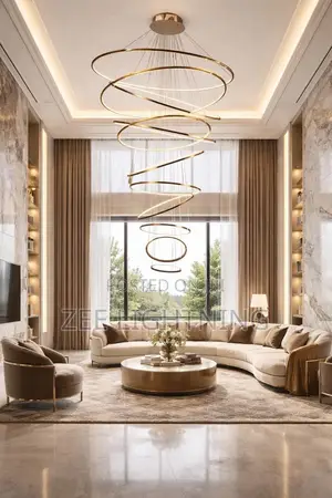 Modern Gold Body High Roofs Chandelier and Staircase (11 Rings)