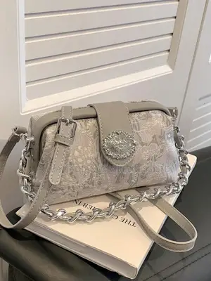 Elegant Grey Lace Embellished Clutch