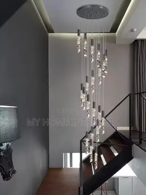 Luxury Gold Black Spiral Staircase Long Chandelier