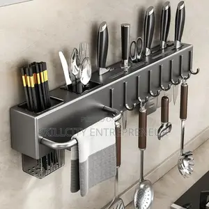 Multifunctional Kitchen Utensil Holder With Hooks Towel Bar