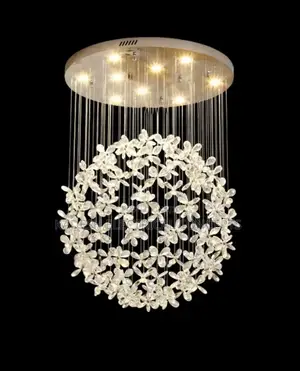 Crystal Clear Ceiling Lamp Flowerball Stairway Modern Villa Chandelier