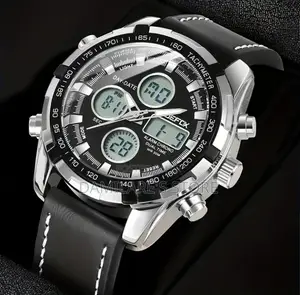 Men Dual Display Leather Watch