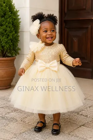 Luxury Champagne Gold Princess Dress for Outdoor Events (6-18 Months)