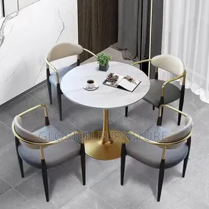 Round Marble-Top Dining Set – 4-Seater With Gold Tulip Base