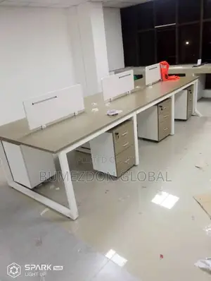 Modern 4-Person Office Workstation Desk With Privacy Screen