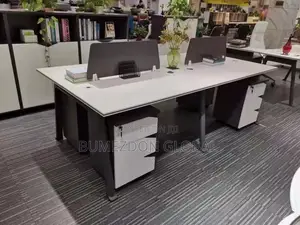Modern 4-Person Office Workstation Desk With Privacy Screen