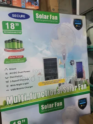 Secure 18" Multi-Functional Solar Rechargeable Stand Fan.