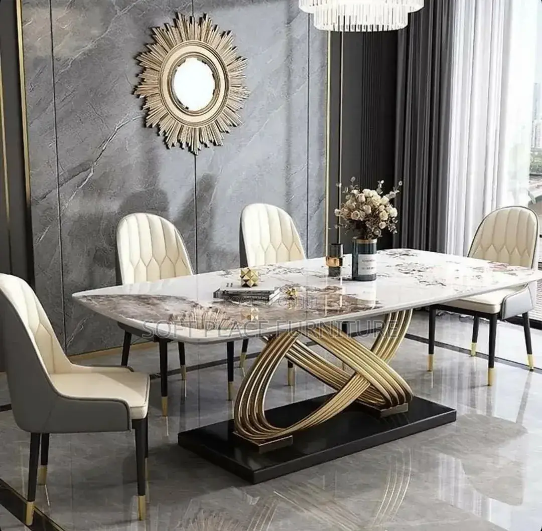 High Classic Luxury Dining Table With 6 Chairs