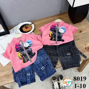 Kids' Trendy Kaws Pink Zip Shirt Cargo Pants Set