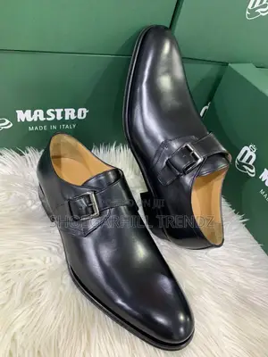 Mastro Italian Luxury Monk Strap Dress Shoes - Black Leather -