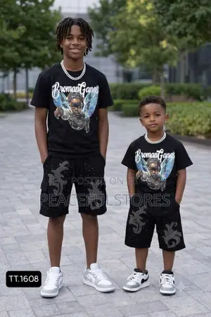 Boys' Trendy "Bromangangs" Graphic Tee Rhinestone Shorts Set