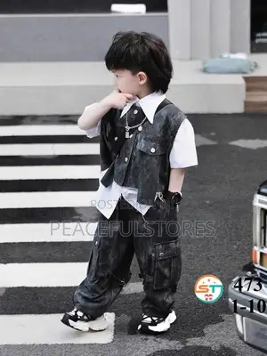 Boys' Luxury 3-Piece Acid-Wash Denim Vest Cargo Set
