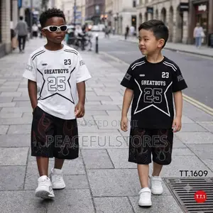 Boys' Luxury "Greatboys 25" Varsity Tee Rhinestone Flame Shorts Set