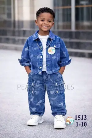 Boys' Luxury 3-Piece Distressed Denim Jacket Cargo Jogger Set
