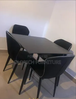 Rectangular Dining Set –4-Seater All-Black With Contrast Stitch Chairs