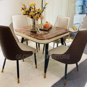 Rectangular Dining Set – 4-Seater With Wood-Grain Stone Top
