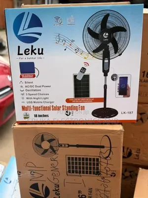 18inches Leku Standing Fan With Solarwith Bluetooth Ac/Dc Dual Power
