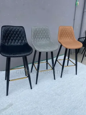 Bar Stool – Diamond-Quilted Leatherette Seat With Gold Footrest Rail