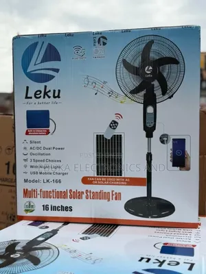 16 Inches Leku Standing Fan With Solar Paner,Bulb and Bluetooth