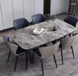 Rectangular Marble-Top Dining Set – 6-Seater With Two-Tone Leatherette