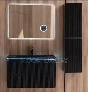 Matte Black Single Cabinet With Led Magnify Mirror
