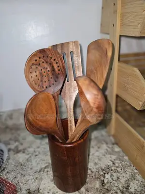 6pcs Wooden Cooking Spoon Set With Rest Holder
