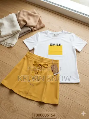 Bining Ladies 2-Piece Set – Graphic 'Smile' Tee Lace-Up Mini Skirt