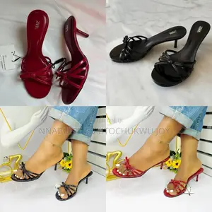 Zara Glossy Strappy Bow Kitten Heel Mules
