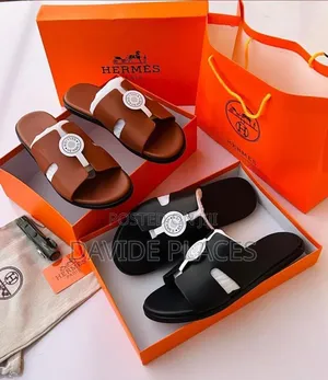 Quality Original Hermes Leather Slide Black and Brown
