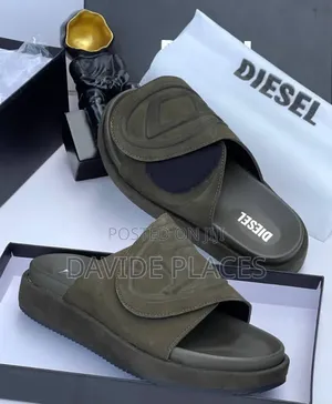 Quality Original Diesel Leather Slide Gray