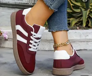 All Seasons Women Casual Sneakers With Burgundy Straps
