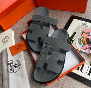 Quality Original Hermes Leather Sandals Gray