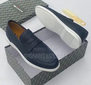 Kiton Classic Leather Loafers Blue Color Shoe