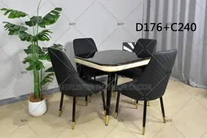 Black 4-Seater Marble Top Dining Set