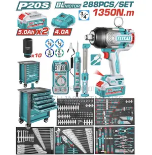 Total 20v Combo Impact Wrench 1350nm Tool Trolley 288pc – Thptcs82882