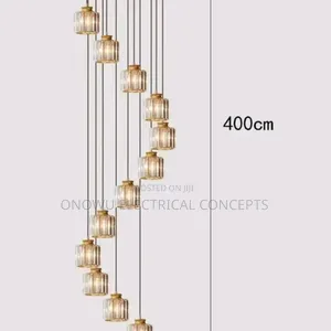 Duplex Staircase Lamp Long Chandelier Black Gold Modern Minimalist