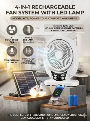 4in1 Solar Rechargeable Fan With Led Lamp