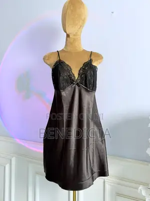 Midnight Lace Satin Deep-v Slip Dress / Chemise