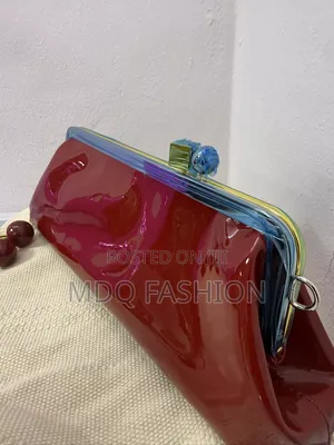 Luxury Glossy Red Patent Clutch With Iridescent Frame