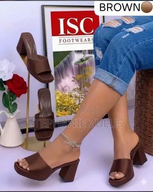 Ladies Brown Platform Mules