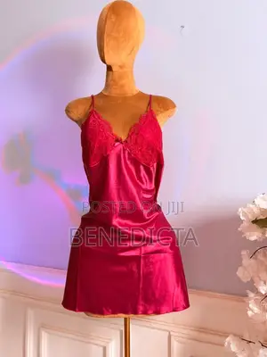 Magenta Satin Lace Slip Dress – Vintage-Inspired Lingerie/Nightwear