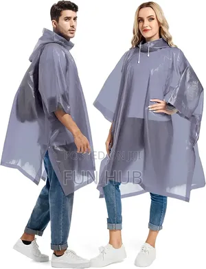 Reusable Eva Rain Poncho With Drawstring Hood