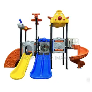 Kids Outdoor Playground Set With Double Slide Spiral Slide
