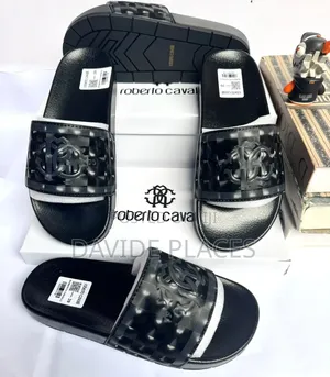 Quality Original Roberto Cavalli Leather Slide Shining Black