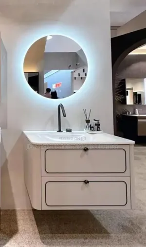Modern Floating Bathroom Vanity With Led Round Mirror