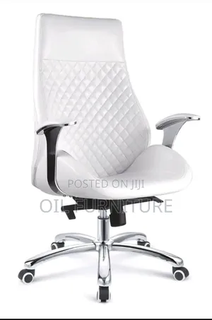 ​Ergonomic White Leather Office Chair With Chrome Base