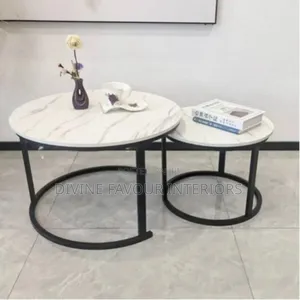 2 in 1 Faux Marble Wooden Center Table - White