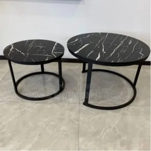 2 in 1 Faux Marble Wooden Center Table - Black