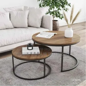 Walnut Top Nesting Coffee Table Set – Modern Gold Round Tables