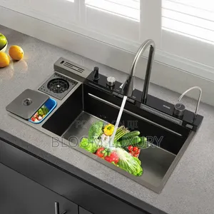 Multifunctional Kitchen Sink With Waste Bin Bucket and Cupwasher